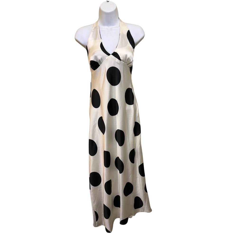 Urban Outfitters Everlight Satin Polka Dot Halter Maxi Dress Babydoll SZ Medium - Picture 5 of 11